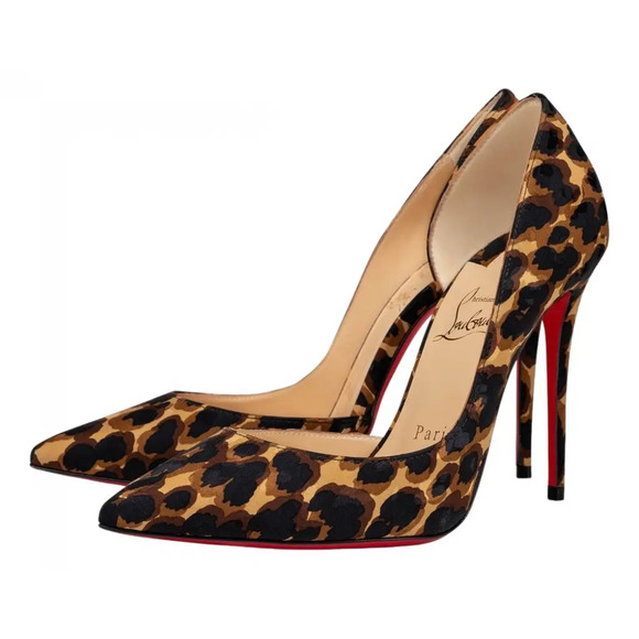 Christian Louboutin Iriza 100 Black Brown Silk Soie Leopard Sandal Heel Pump 37